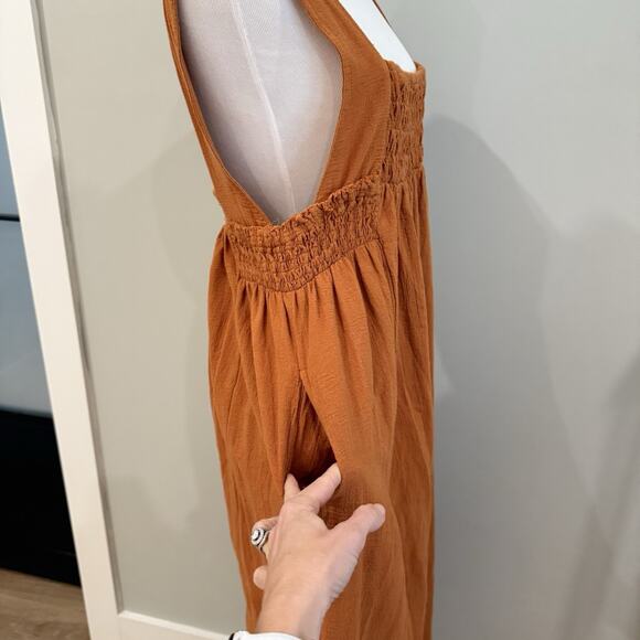 Free People Dress Size Small Delphine Midi Tank Smocked Cotton Billowy Sienna - Picture 5 of 15